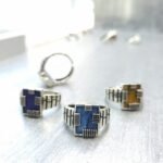 елегантни мъжки сребърни пръстени .Стилен мъжки сребърен пръстен проба 925 с камъни лапис оникс тигрово око малка бутикова серия