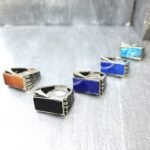 елегантни мъжки сребърни пръстени .Стилен мъжки сребърен пръстен проба 925 с камъни лапис оникс тигрово око малка бутикова серия