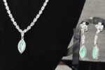 Елегантен сребърен комплект сребро 925 колие обеци пръстен гривна зелен камък цкубичен цирконий с на цвят изумруд нефрит